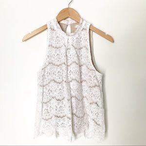 Love, Fire Cream Sleeveless Lace Overlay Top - S